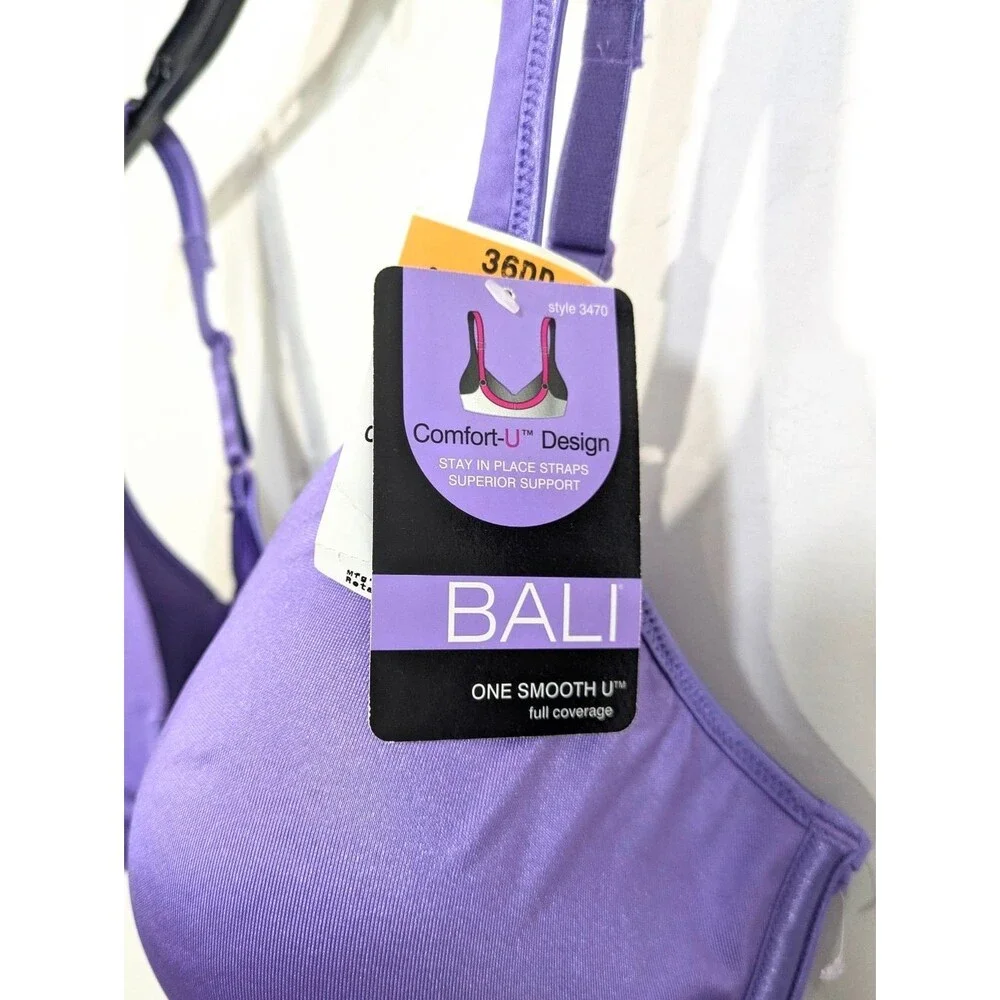 NEW Bali One Smooth U Purple Full Coverage Bra - Size 36DD - Style 3470